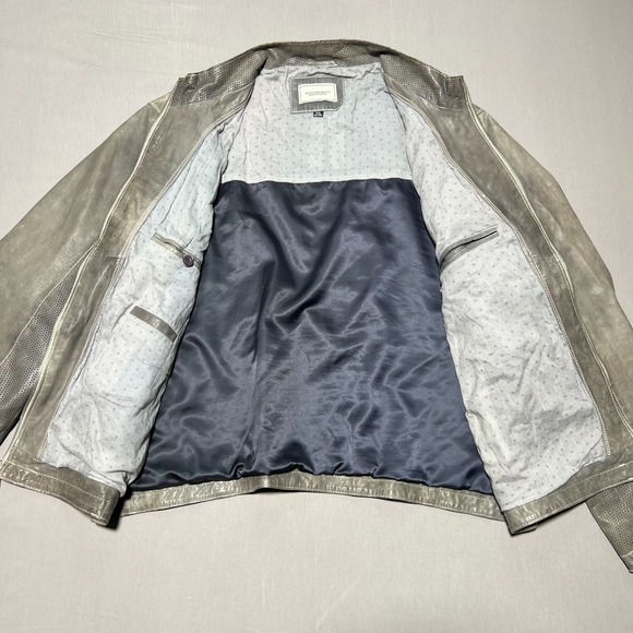 Williams & Kent Mens Gray Leather Lined Full Zip Motorcycle Jacket Plus Size XXL - Picture 3 of 16